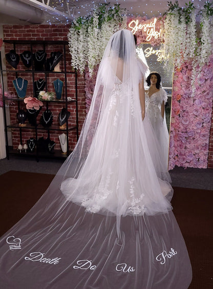 Custom embroidery veil custom writing veil Plain veil simple bridal veil plain wedding veil cathedral bridal veil ivory flowy tulle veil