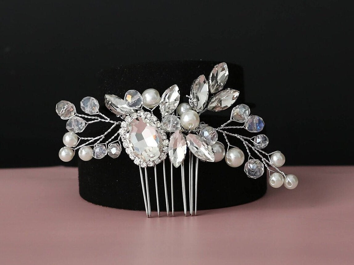 Bridal hair comb silver bride hair comb pearl wedding hair comb wedding hair accessories bridal hair pins