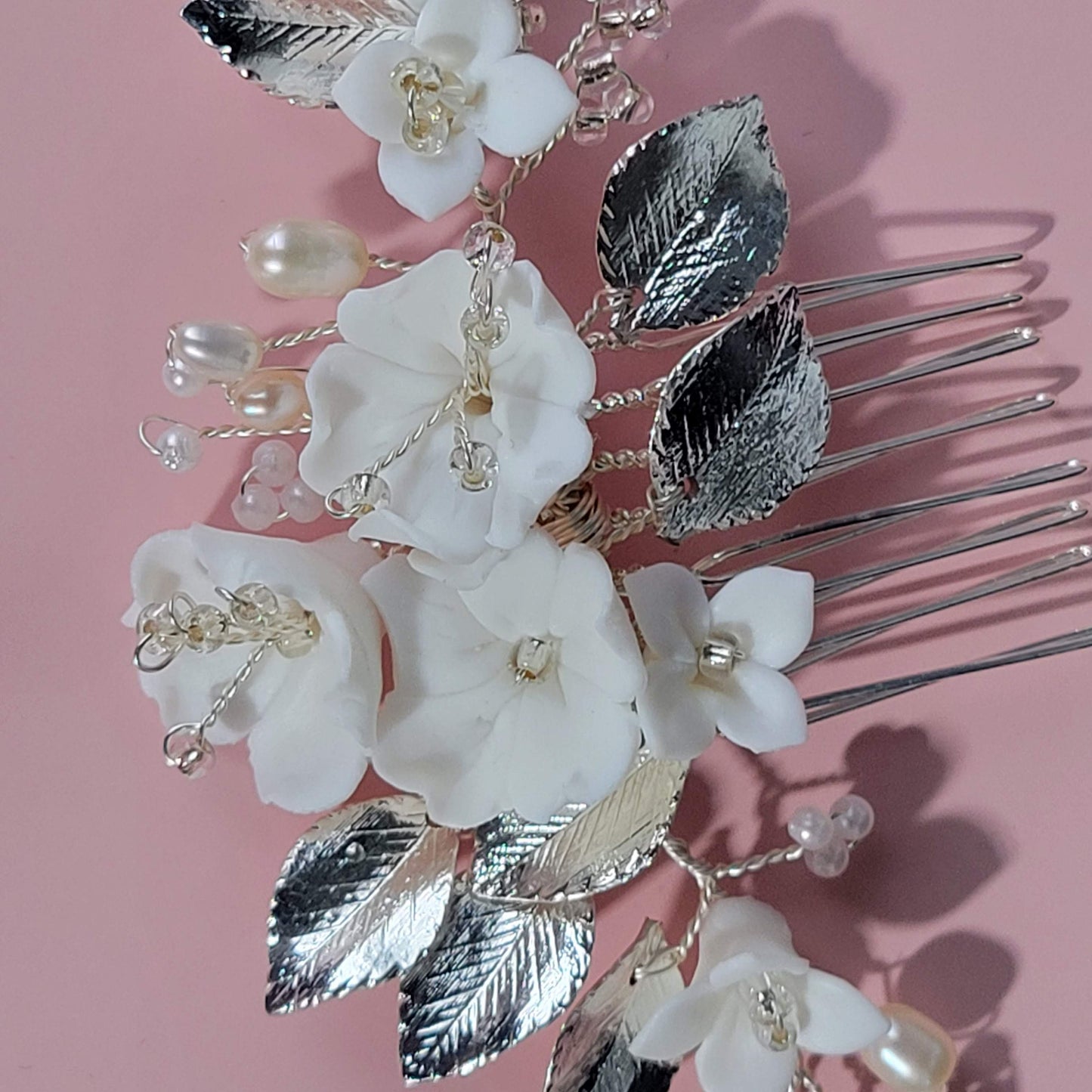 Gold Leaves White Flower Hair Comb Bride, Wedding Hair Comb Bridal Hair Comb Wedding Hair Accessories