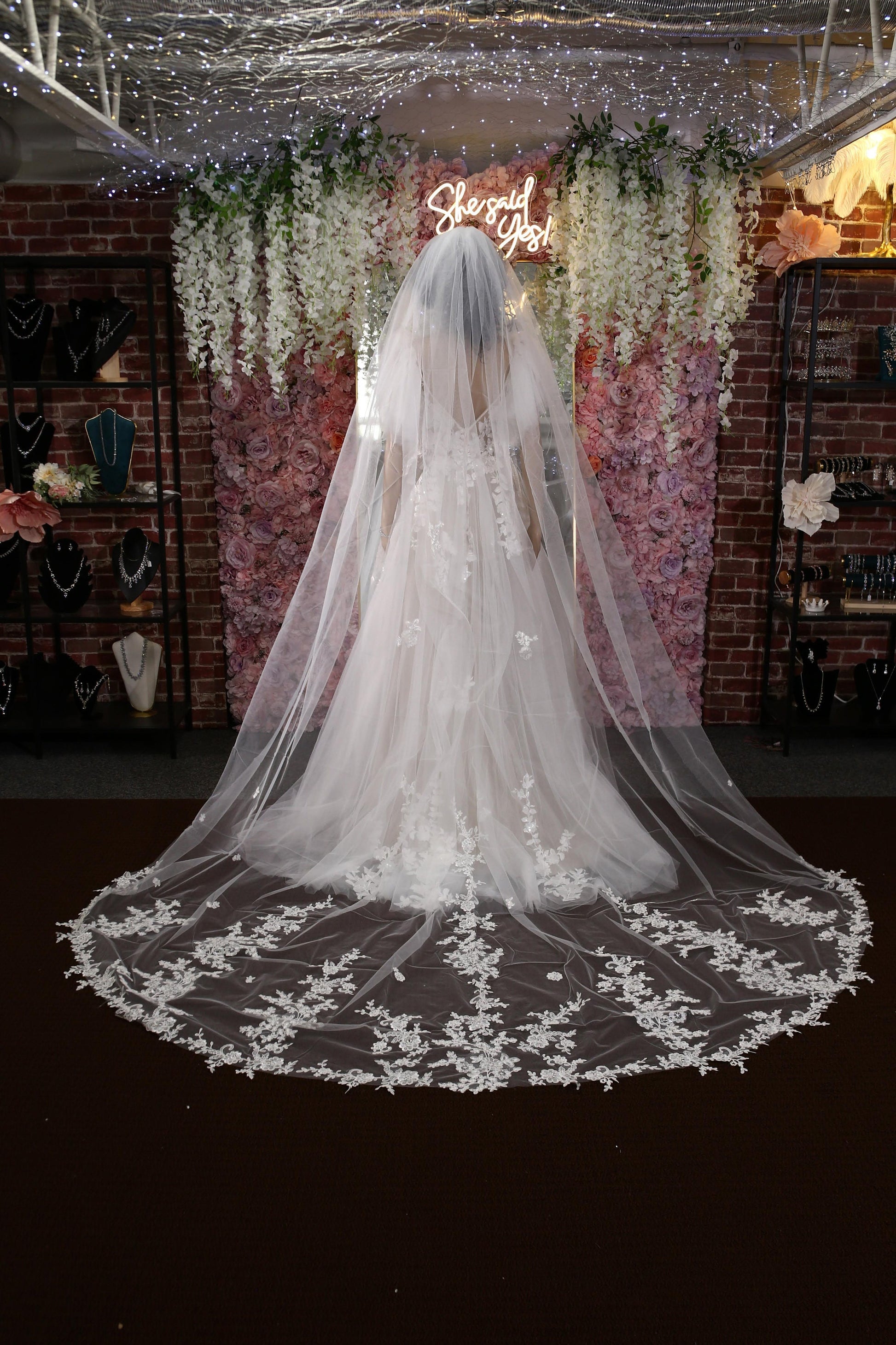 Royal Floral Lace Cathedral Wedding Veil: Ivory Bridal Hair Veil
