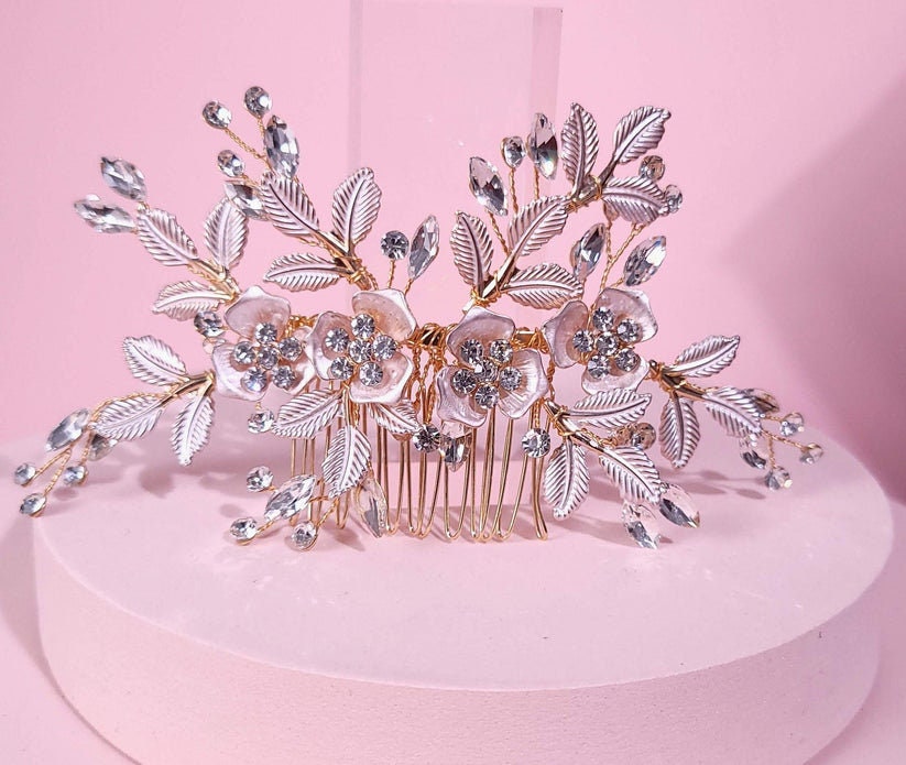 Floral Bridal Hair Comb bridal hair pin Gold Wedding Hair Accessory bridesmaids hairpins gift bridalparty hairpins