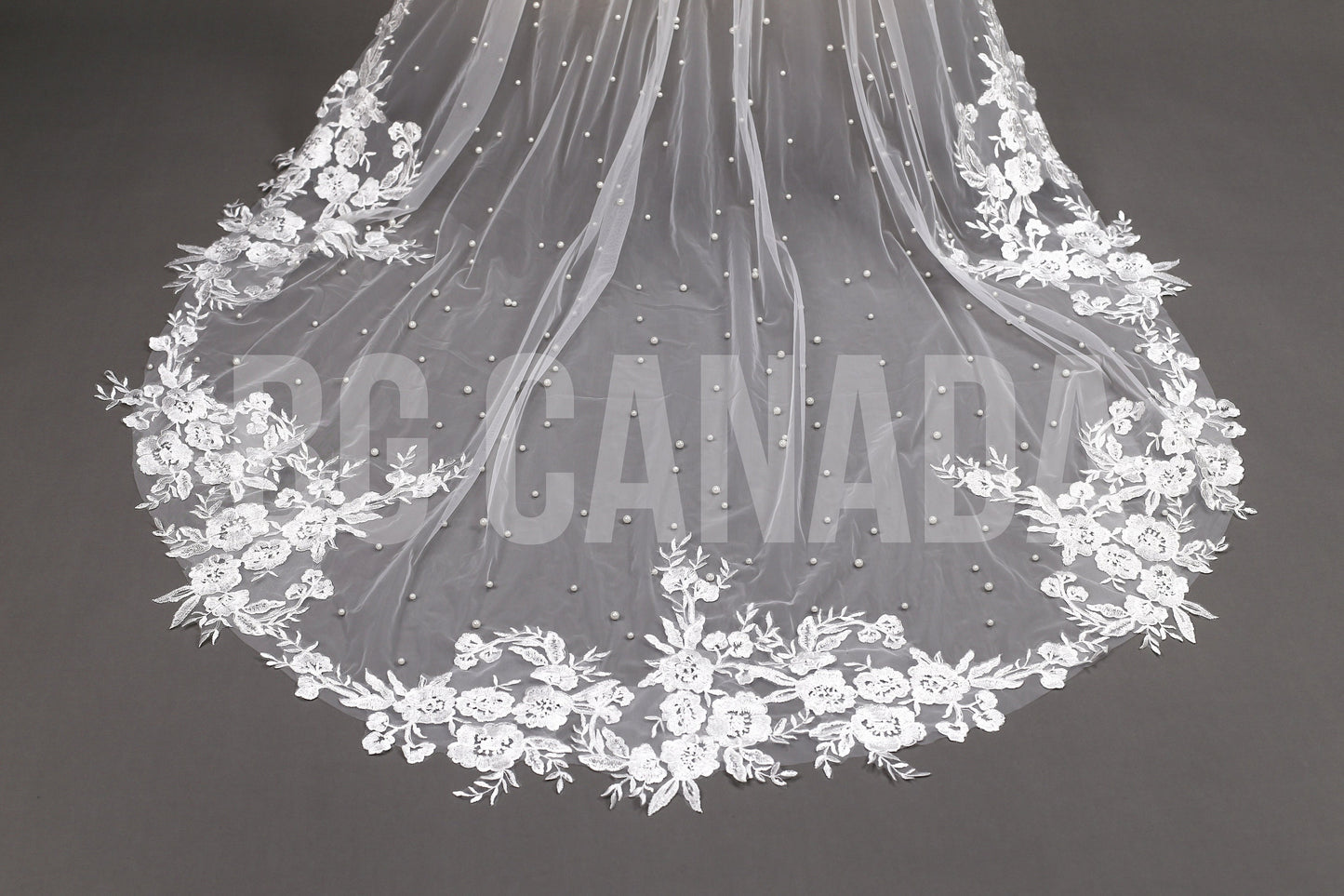 Pearl veil pearl floral wedding veil long veil cathedral wedding veil with lace ivory wedding veil