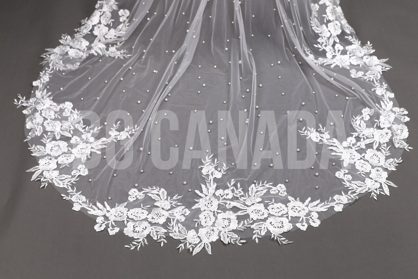 Pearl veil pearl floral wedding veil long veil cathedral wedding veil with lace ivory wedding veil