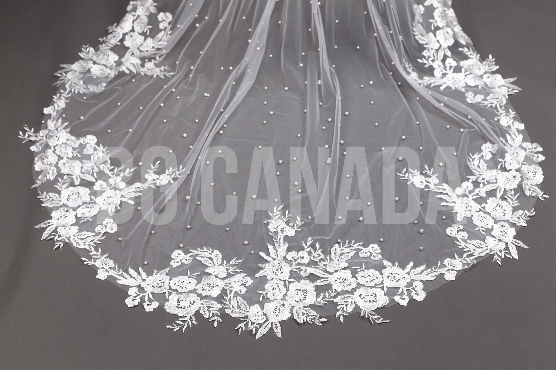 Pearl veil pearl floral wedding veil long veil cathedral wedding veil with lace ivory wedding veil