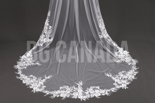 Floral Lace Cathedral Wedding Veil - Ivory Bridal Veil