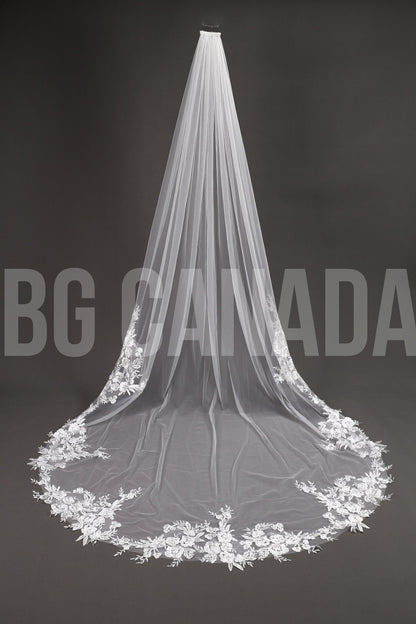 Floral Lace Cathedral Wedding Veil - Ivory Bridal Veil