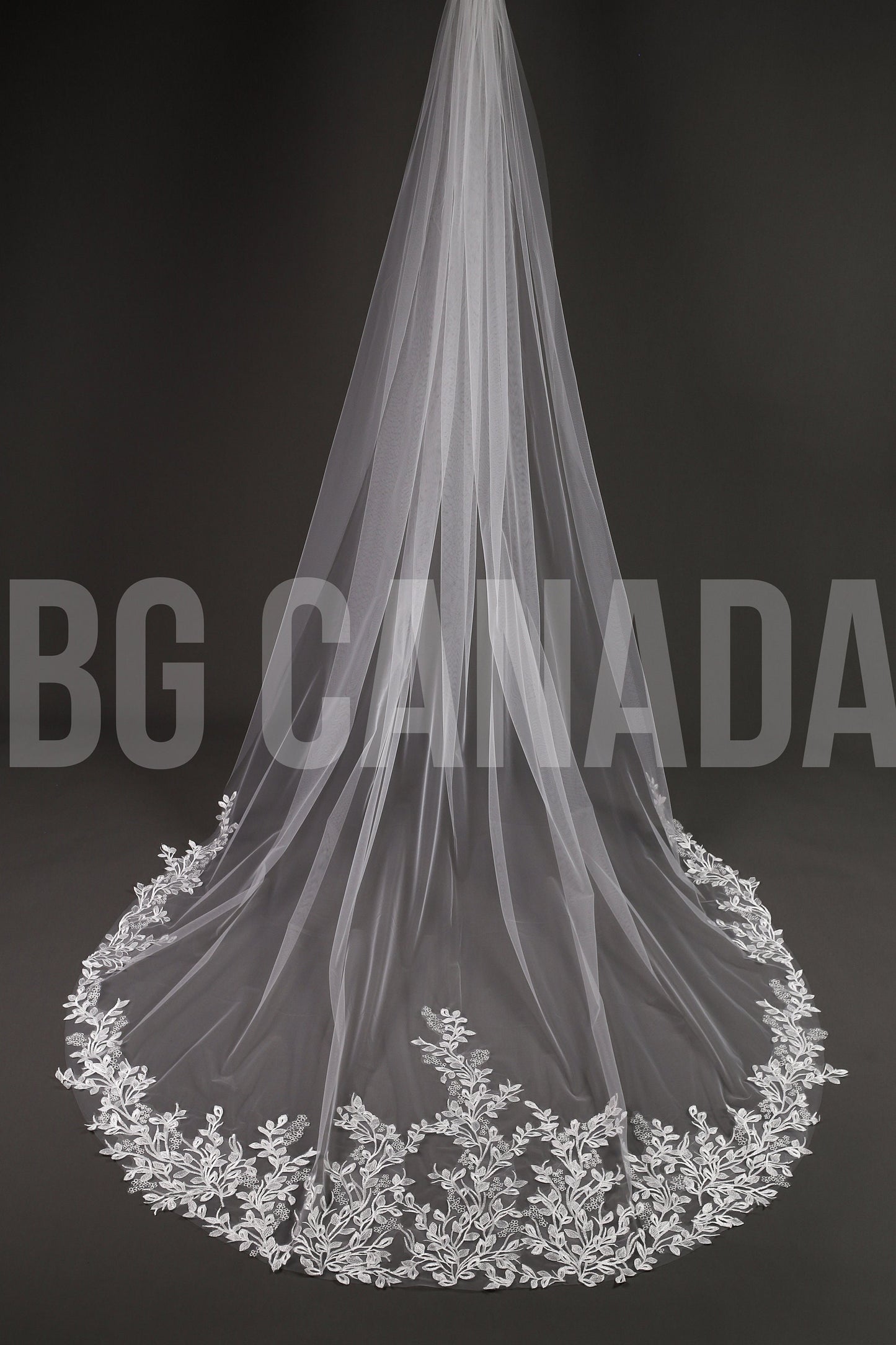 Leaf pattern Wedding Veil: Ivory, white Lace, Leaf Embroidered Edge (300cm)
