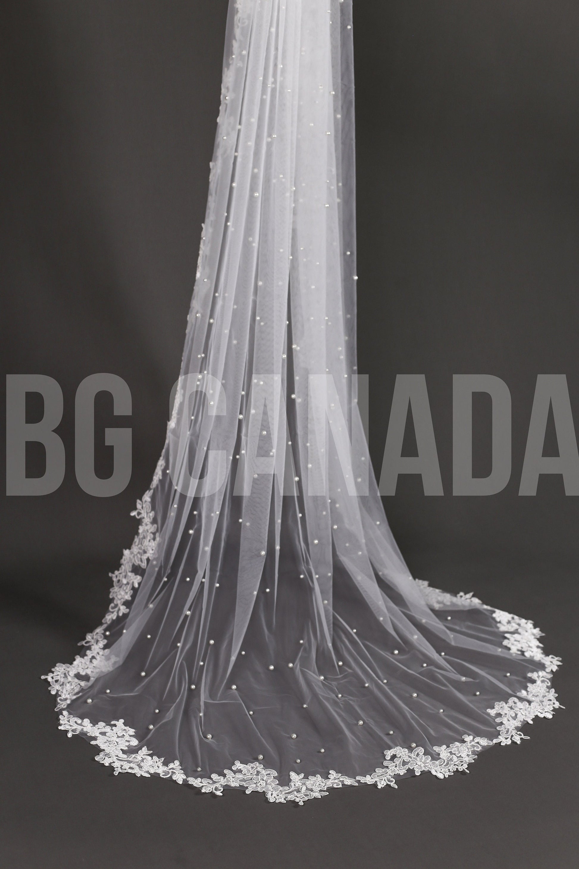 Pearl Wedding Veil with lace border: Ivory Lace Border Veil Lace edge veil scattered pearls