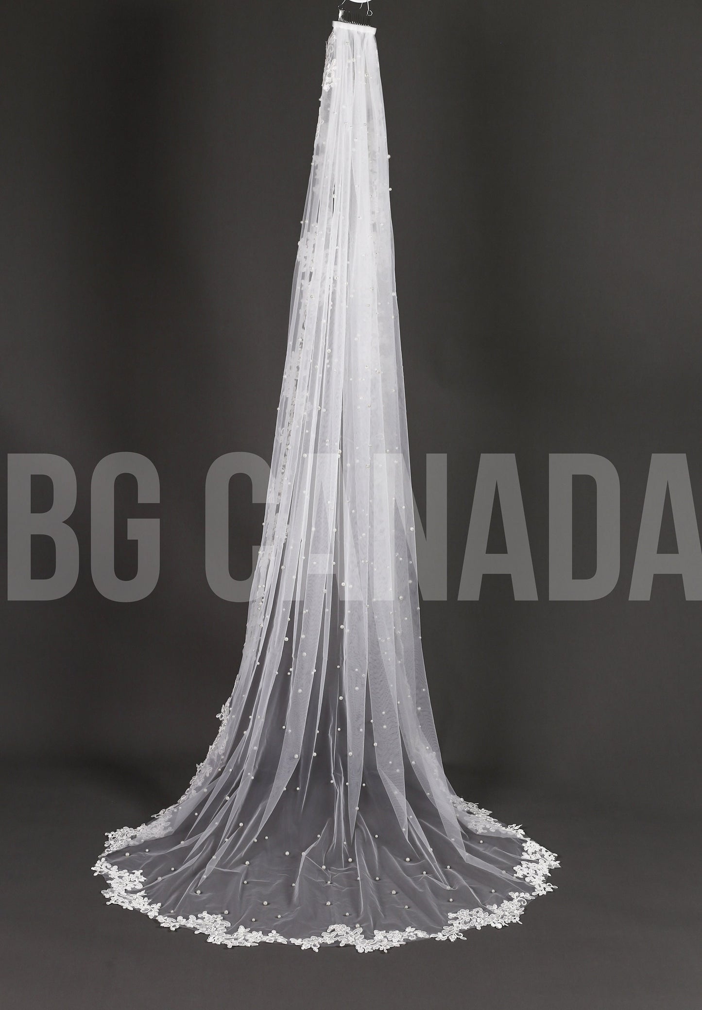 Pearl Wedding Veil with lace border: Ivory Lace Border Veil Lace edge veil scattered pearls