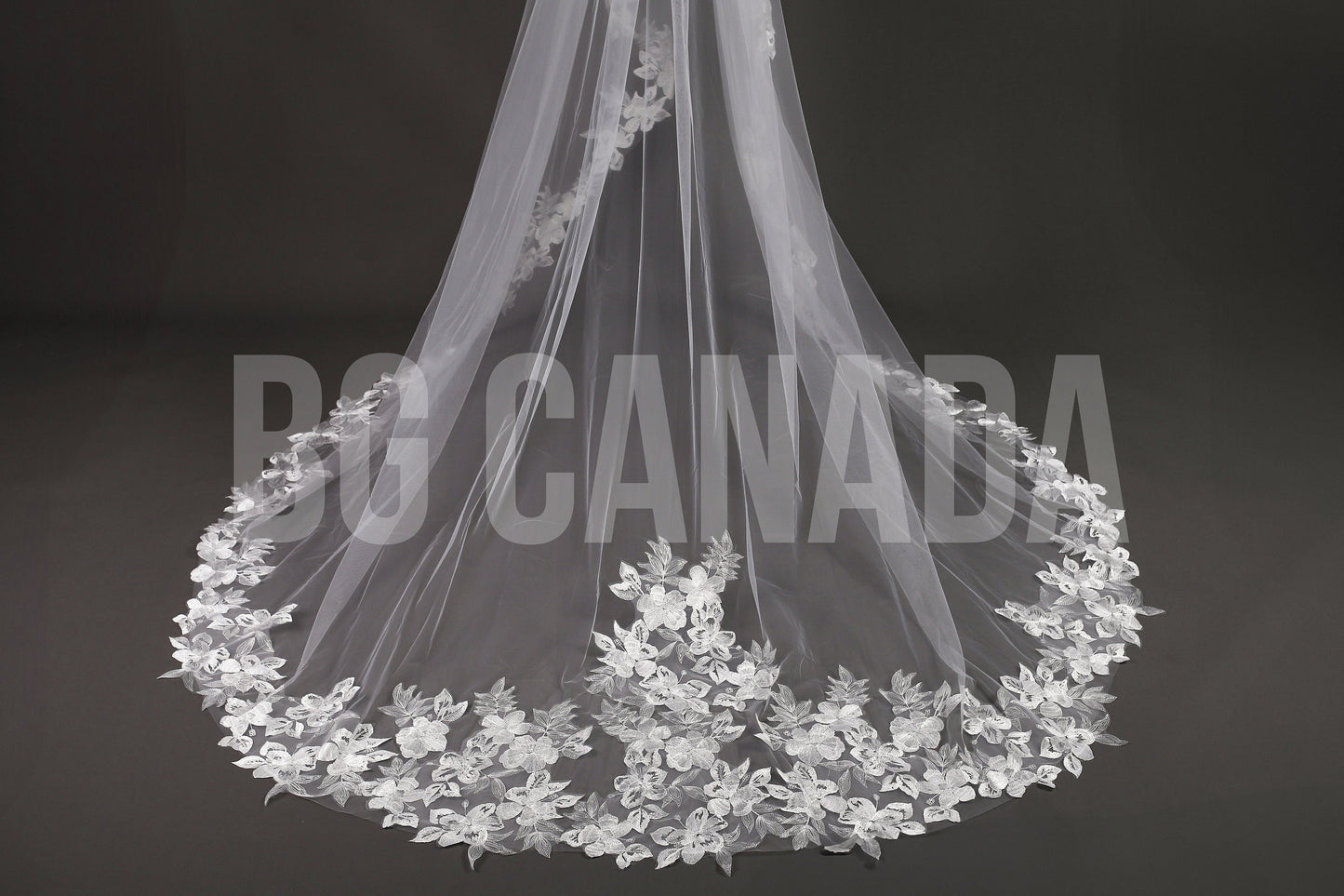 Floral Lace Cathedral Wedding Veil - Elegant Ivory 2-Tier Veil