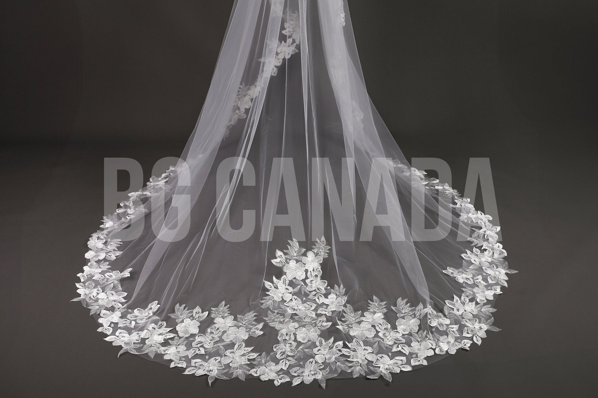 Floral Lace Cathedral Wedding Veil - Elegant Ivory 2-Tier Veil