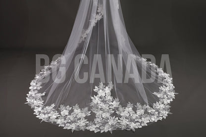 Floral Lace Cathedral Wedding Veil - Elegant Ivory 2-Tier Veil