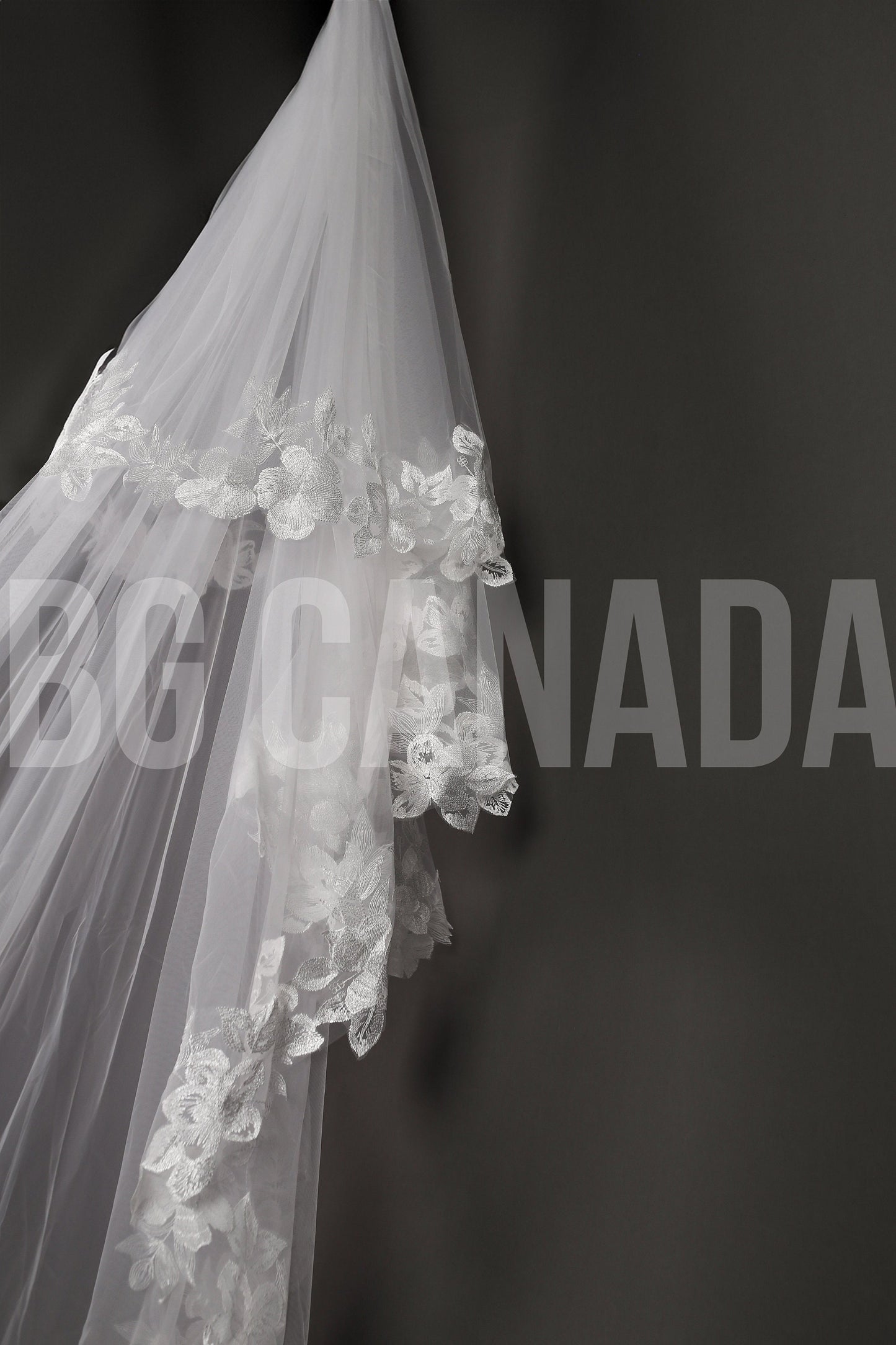Floral Lace Cathedral Wedding Veil - Elegant Ivory 2-Tier Veil