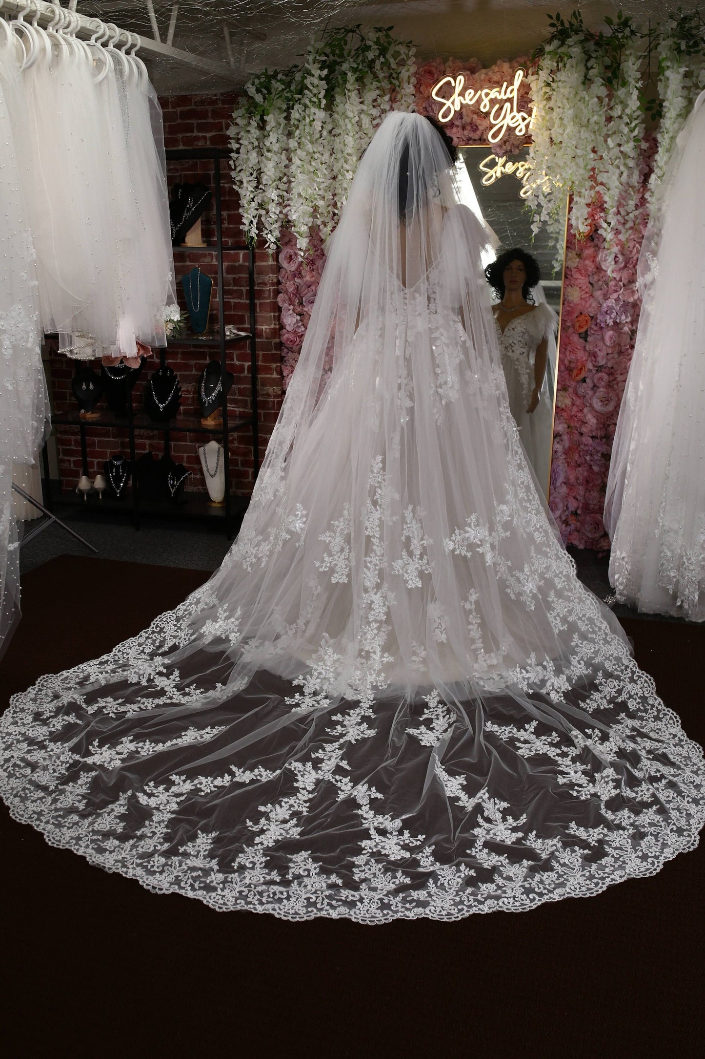 Lace Trim Cathedral Bridal Veil - Elegant Wedding Veil