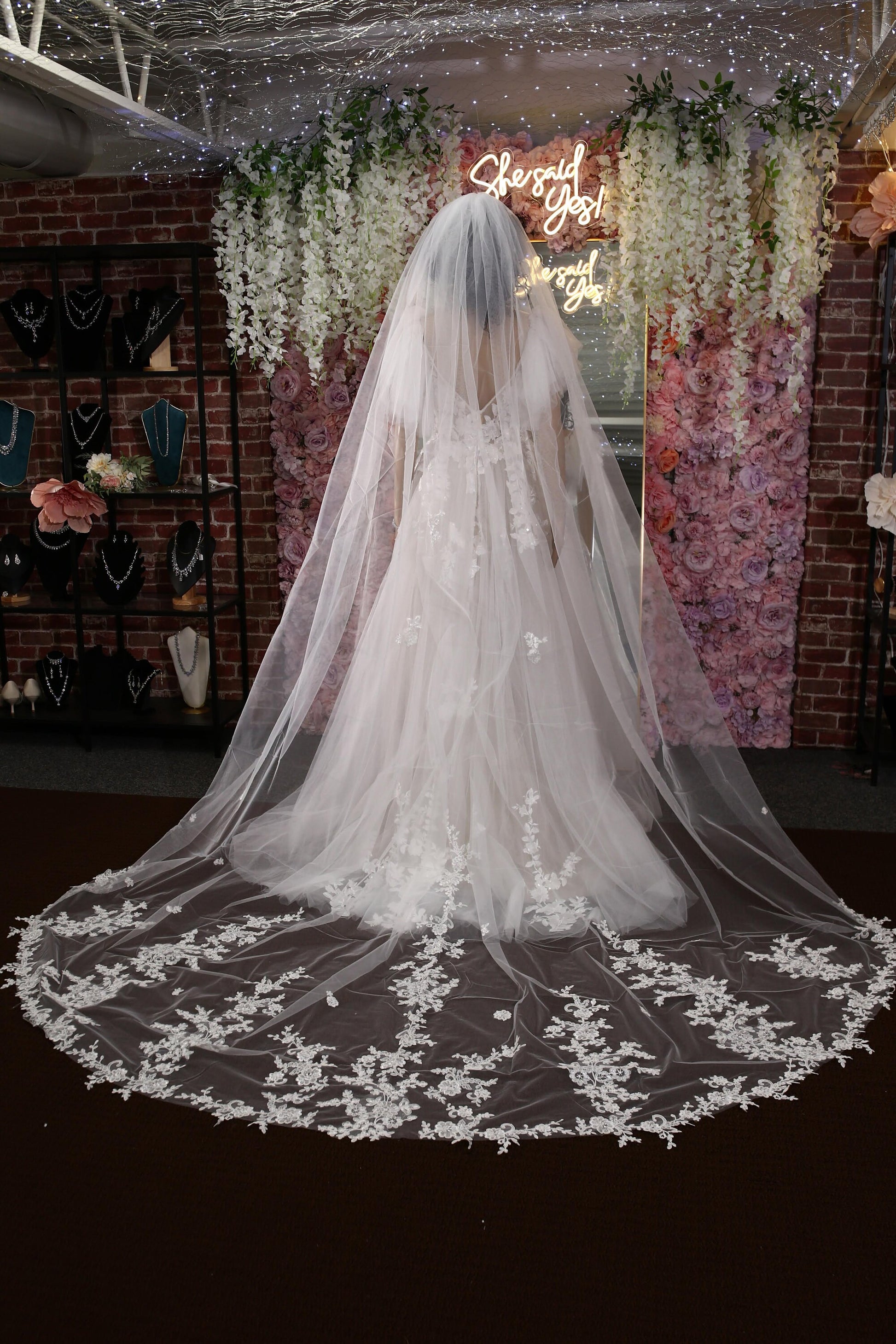 Royal Floral Lace Cathedral Wedding Veil: Ivory Bridal Hair Veil