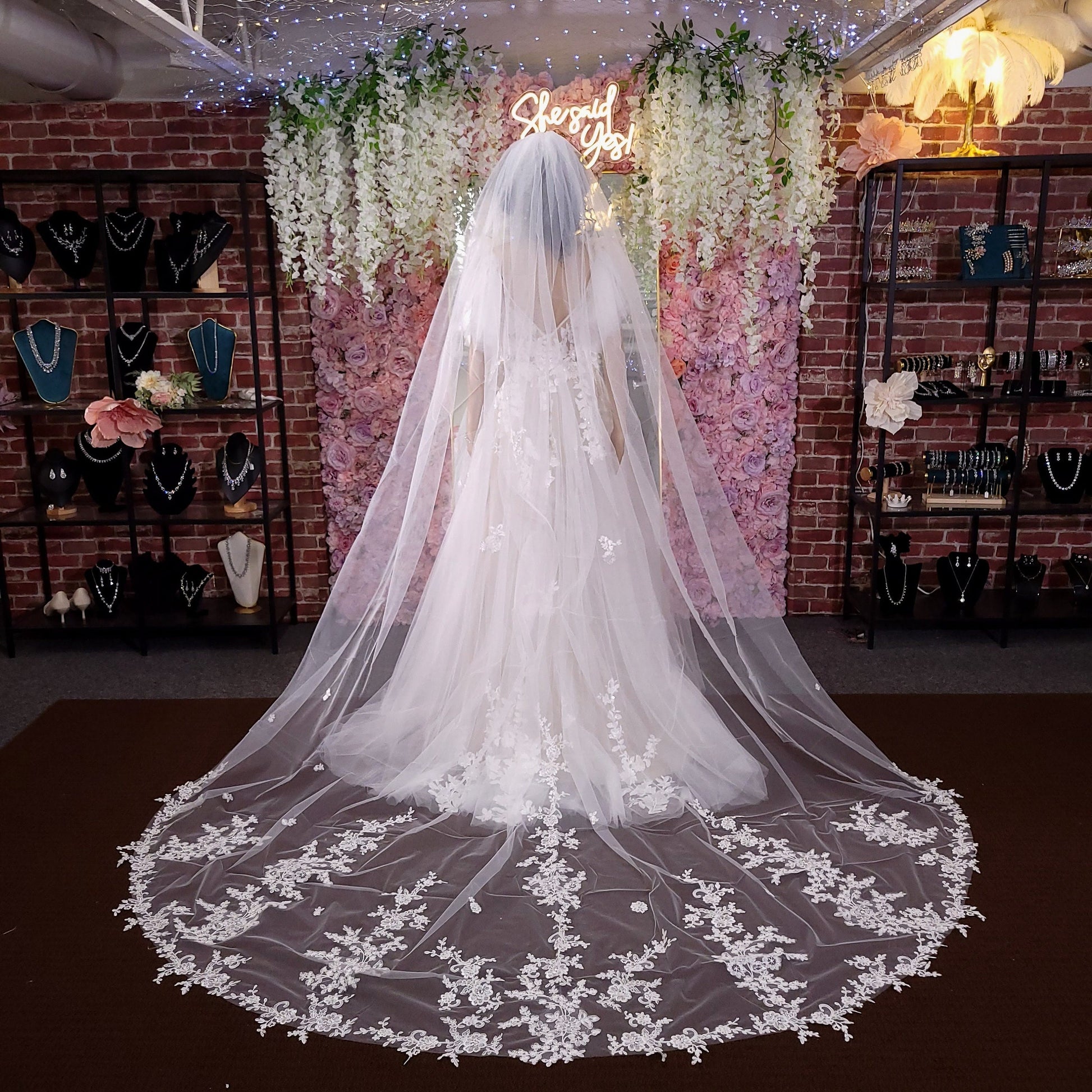 Royal Floral Lace Cathedral Wedding Veil: Ivory Bridal Hair Veil