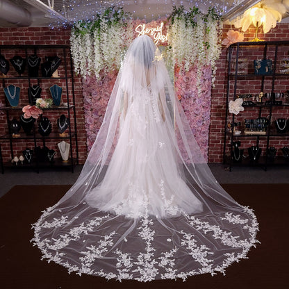 Royal Floral Lace Cathedral Wedding Veil: Ivory Bridal Hair Veil