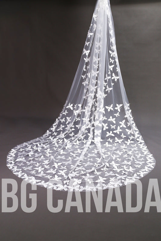 Butterfly Cathedral Length Wedding Veil - 300cm Long, Off-White Bridal Veil, BG Canada Exclusive, fairy tale wedding veil