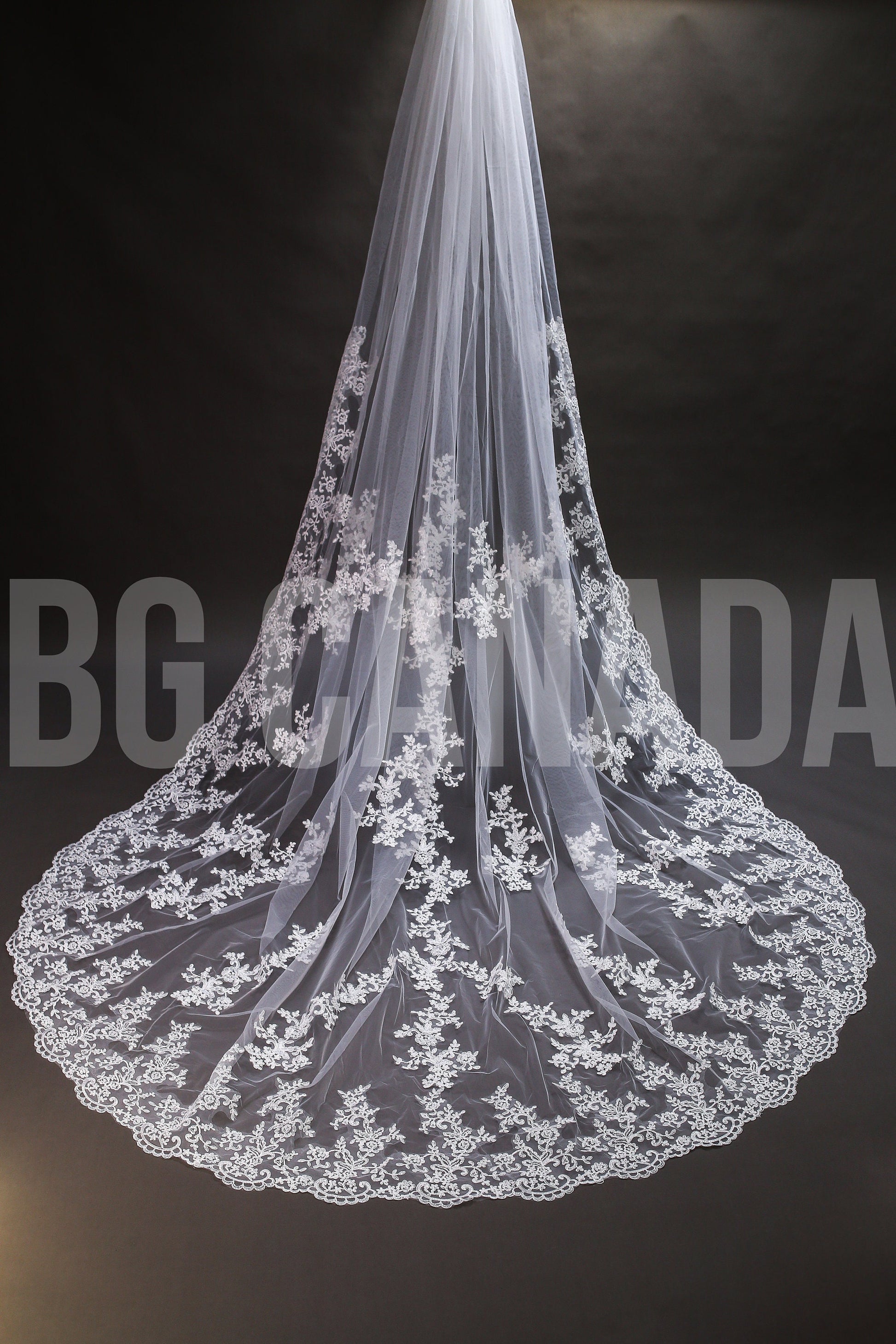 Lace Trim Cathedral Bridal Veil - Elegant Wedding Veil