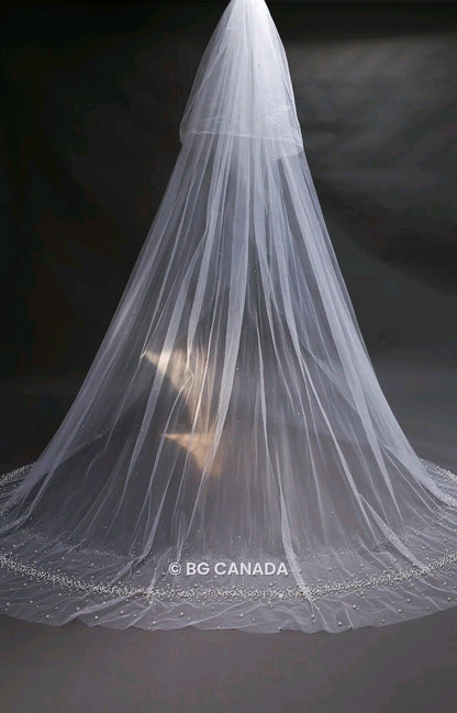 Cathedral Wedding Veil: Pearl & Crystal Edge, Sparkly Bridal Veil