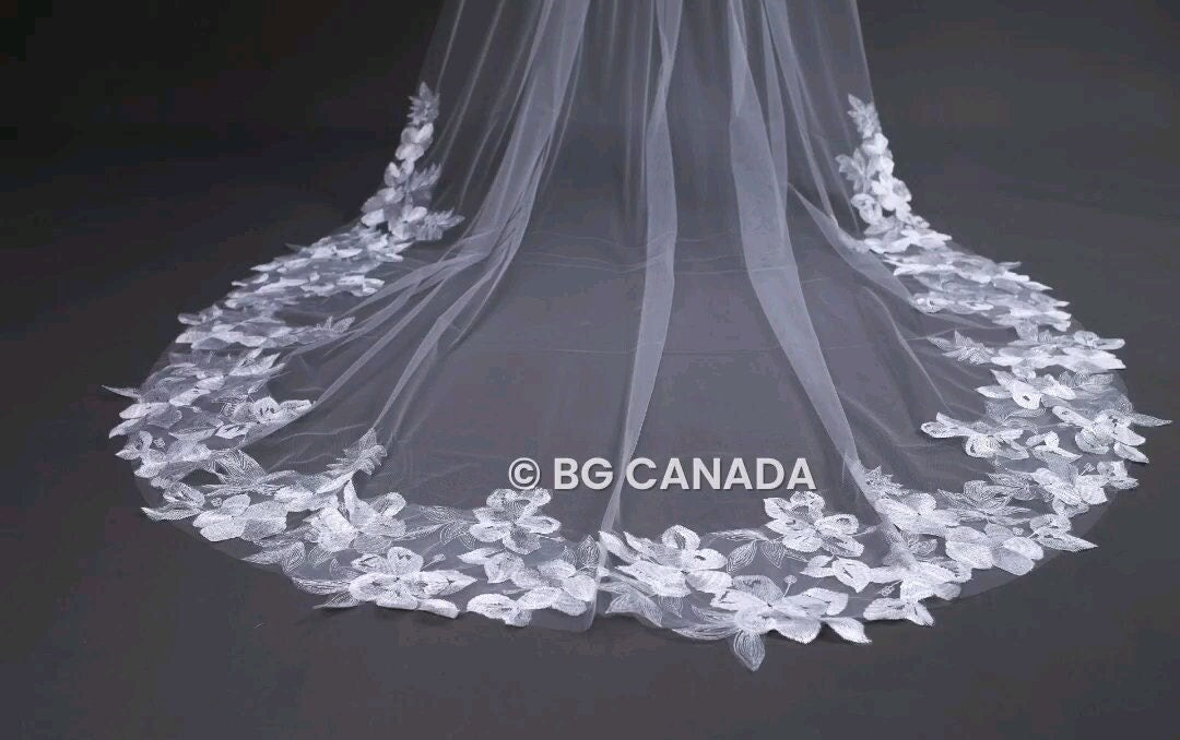 118inch veil floor length wedding veil floral edges veil Floral Lace Bridal Veil 300cm Elegant Wedding Veil