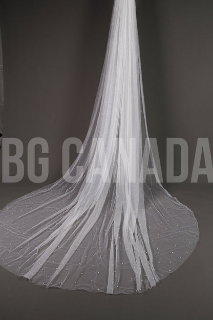 Scattered Pearl Wedding Veil elbow length wedding veil cheCustom Length Bridal Tulle Veil simple pearl veil