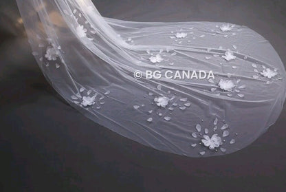 veil cathedral veil Floral Pearl Bridal Veil mantilla veil Unique Wedding Veil with Scattered Pearls and Petals Statement Veil