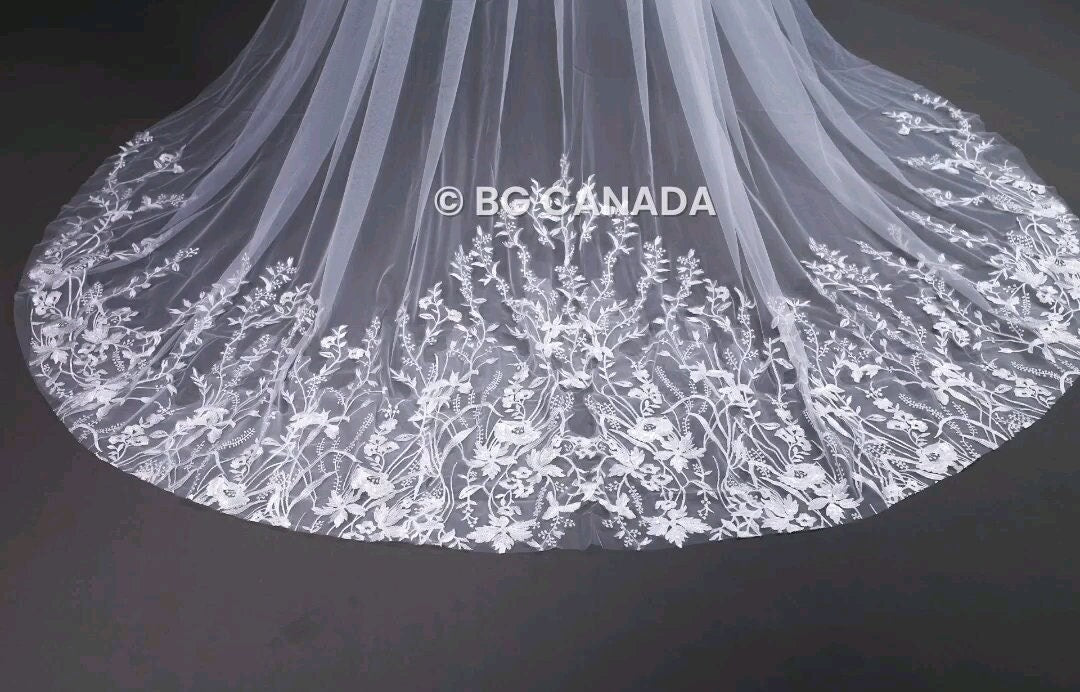 Floral Vine Cathedral Wedding Veil - Embroidered Bridal Veil