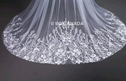 Floral Vine Cathedral Wedding Veil - Embroidered Bridal Veil