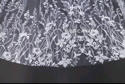 Floral Vine Cathedral Wedding Veil - Embroidered Bridal Veil