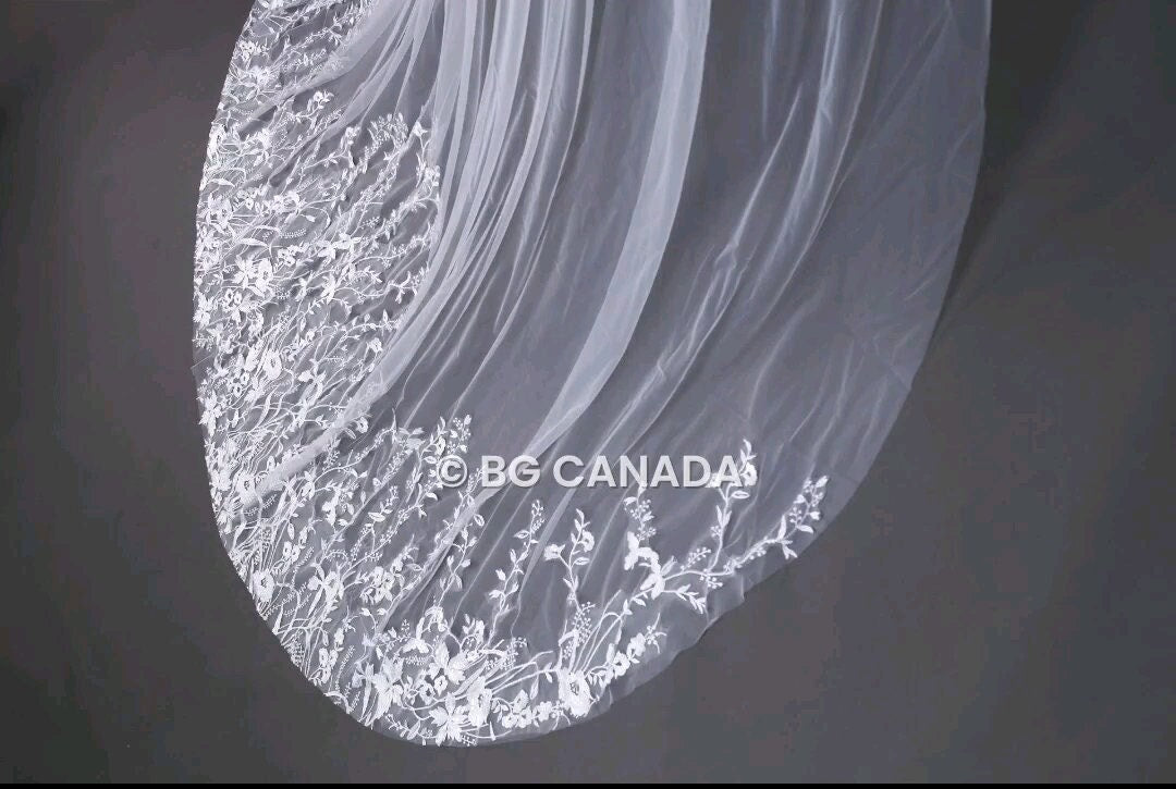 Floral Vine Cathedral Wedding Veil - Embroidered Bridal Veil