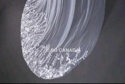 Floral Vine Cathedral Wedding Veil - Embroidered Bridal Veil