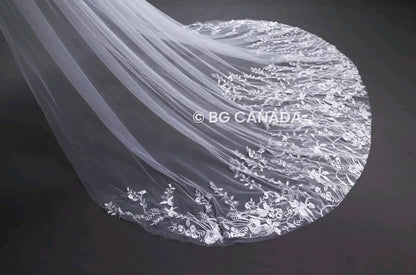 Floral Vine Cathedral Wedding Veil - Embroidered Bridal Veil