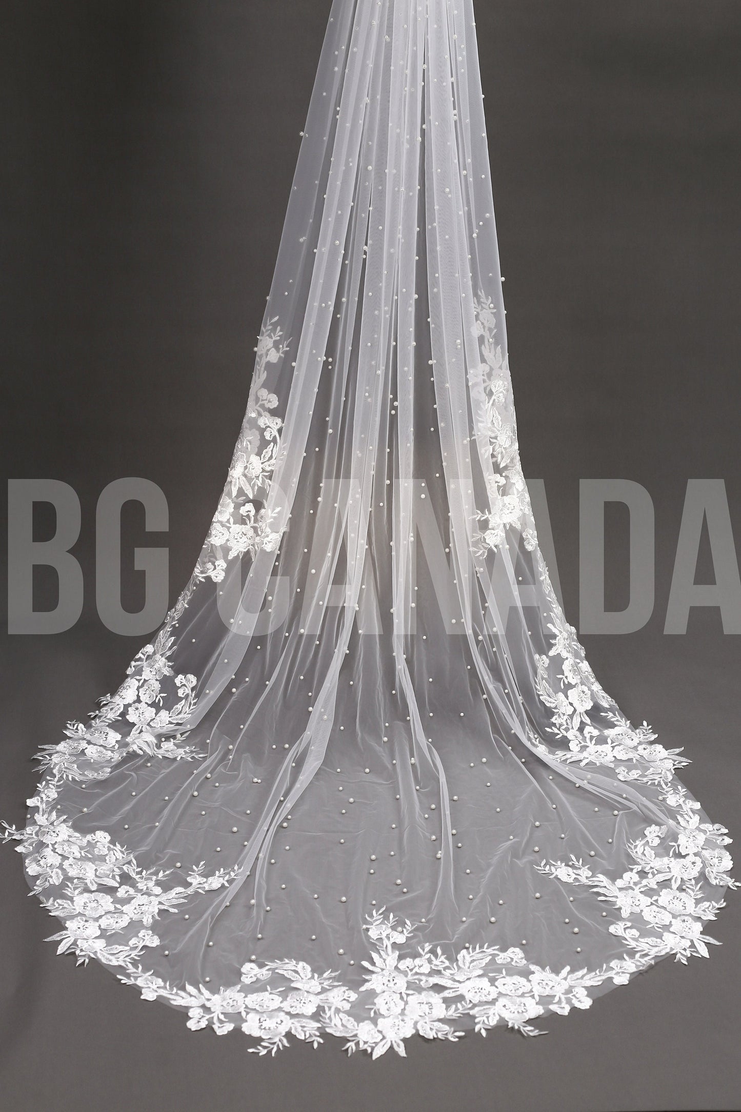 Pearl veil pearl floral wedding veil long veil cathedral wedding veil with lace ivory wedding veil