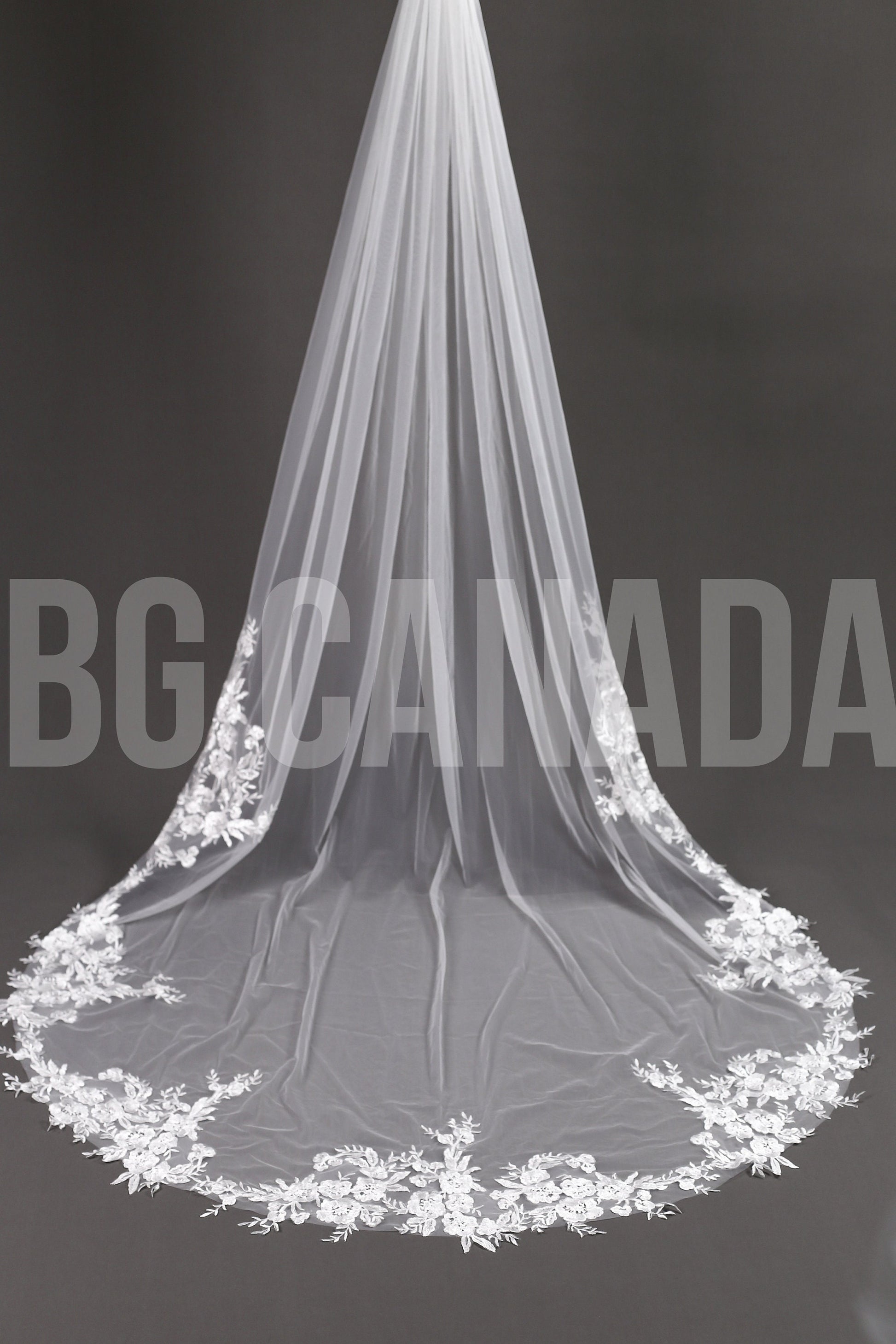 Floral Lace Cathedral Wedding Veil - Ivory Bridal Veil