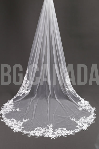 Floral Lace Cathedral Wedding Veil - Ivory Bridal Veil