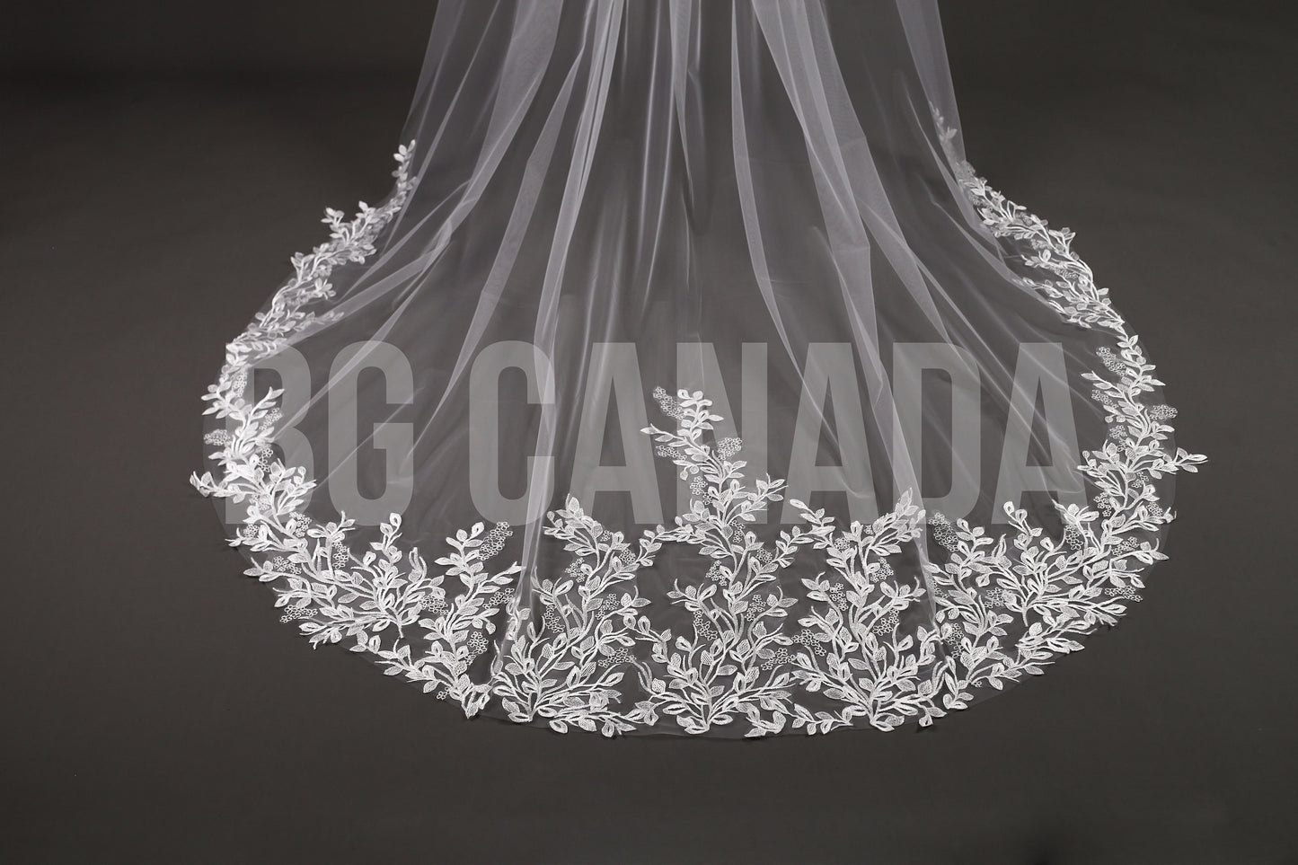 Leaf pattern Wedding Veil: Ivory, white Lace, Leaf Embroidered Edge (300cm)