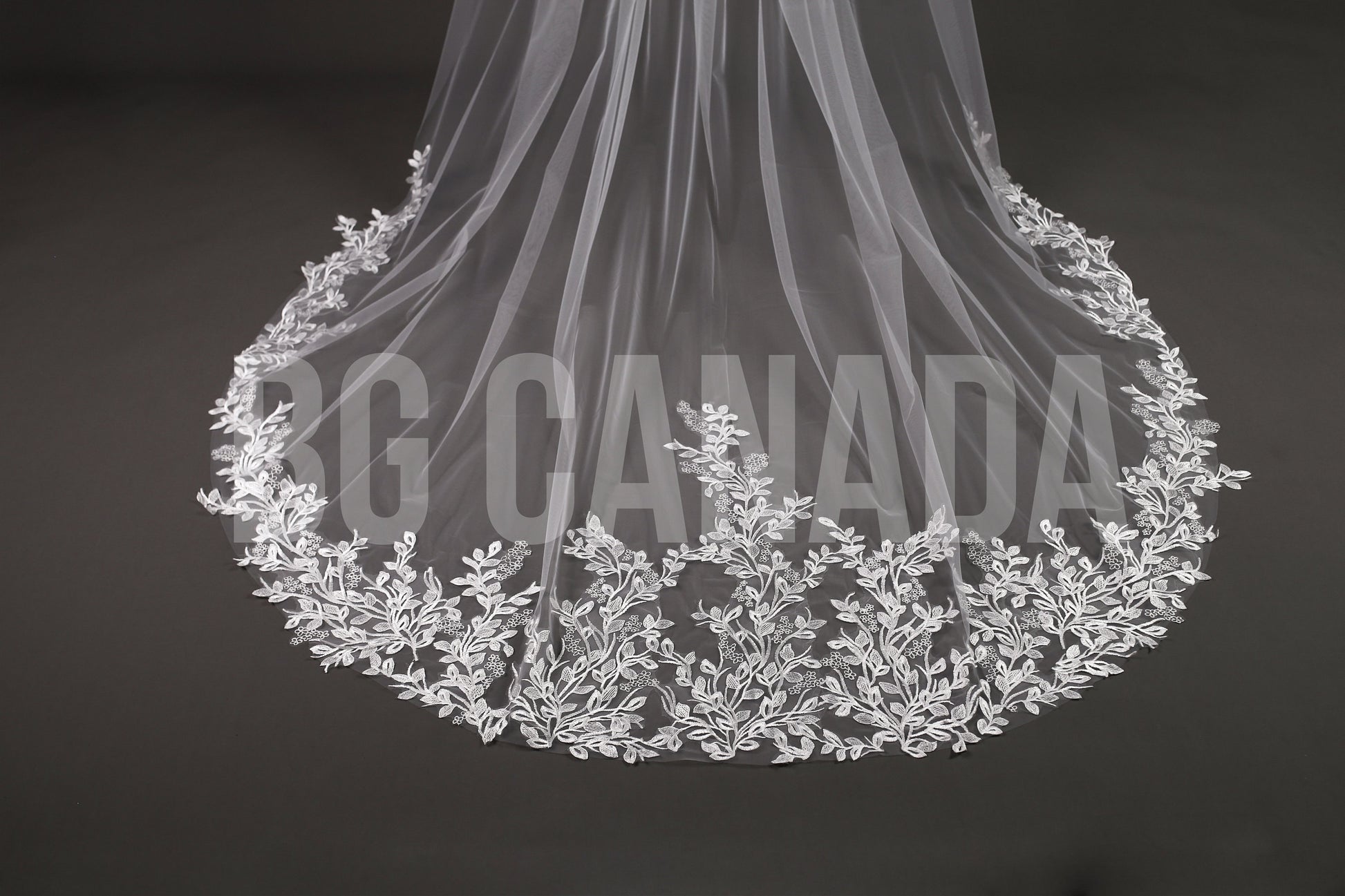 Leaf pattern Wedding Veil: Ivory, white Lace, Leaf Embroidered Edge (300cm)