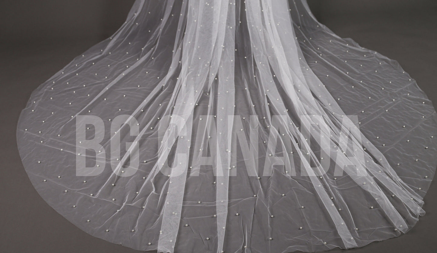 Scattered Pearl Wedding Veil elbow length wedding veil cheCustom Length Bridal Tulle Veil simple pearl veil