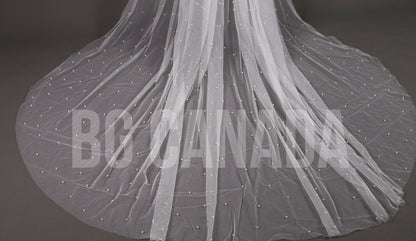 Scattered Pearl Wedding Veil elbow length wedding veil cheCustom Length Bridal Tulle Veil simple pearl veil