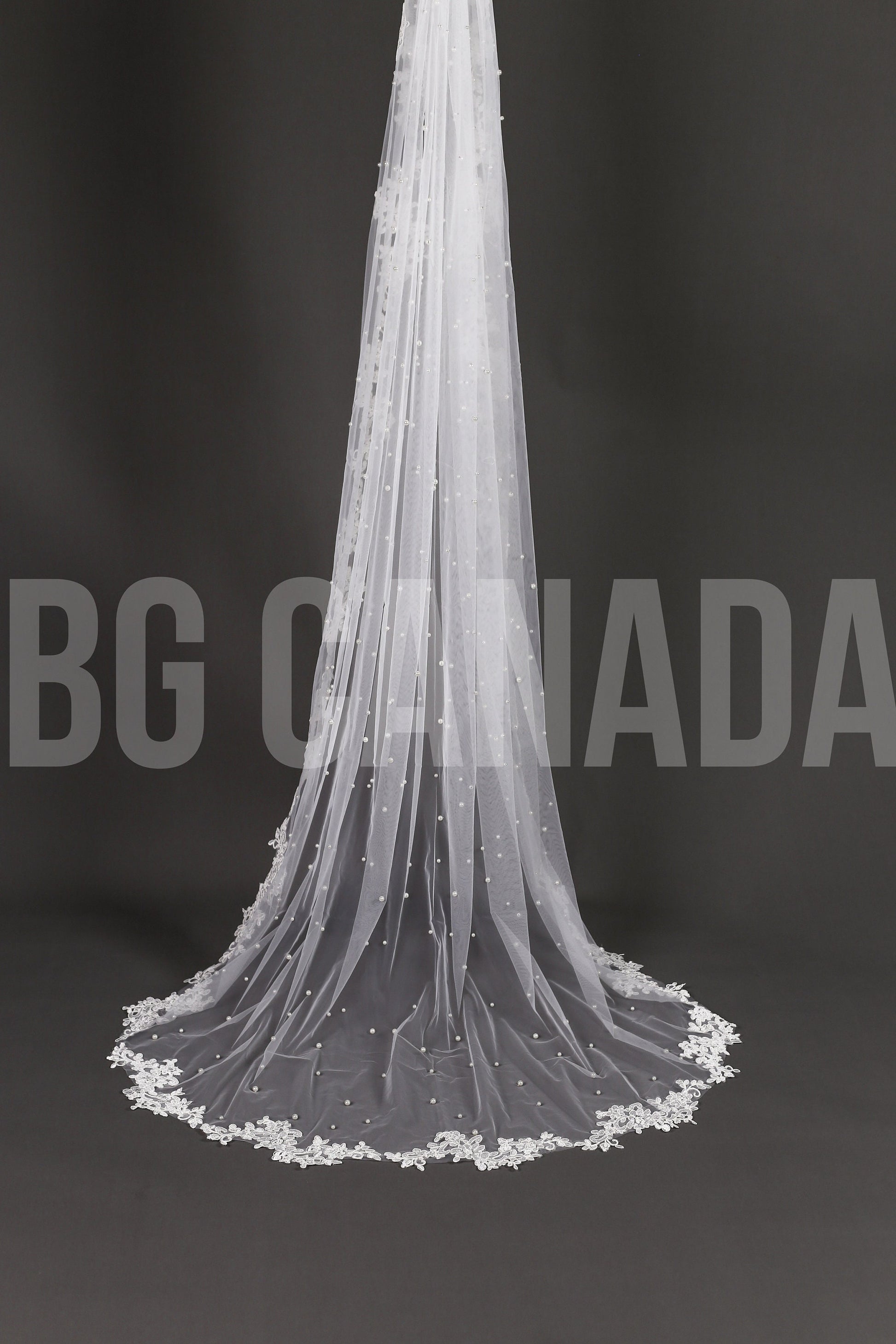 Pearl Wedding Veil with lace border: Ivory Lace Border Veil Lace edge veil scattered pearls