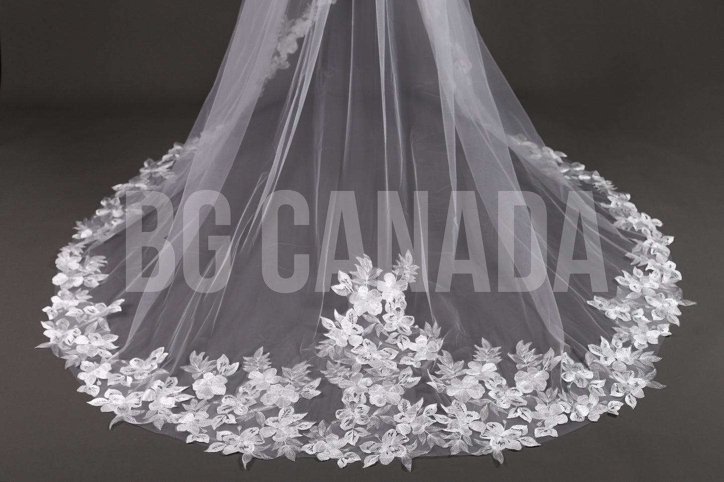 Floral Lace Cathedral Wedding Veil - Elegant Ivory 2-Tier Veil
