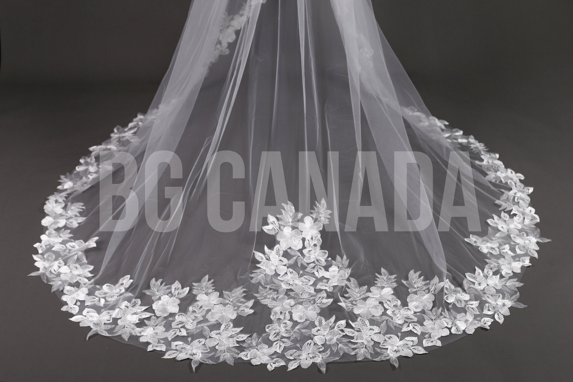 Floral Lace Cathedral Wedding Veil - Elegant Ivory 2-Tier Veil