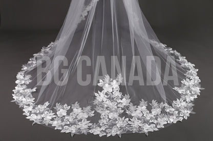 Floral Lace Cathedral Wedding Veil - Elegant Ivory 2-Tier Veil