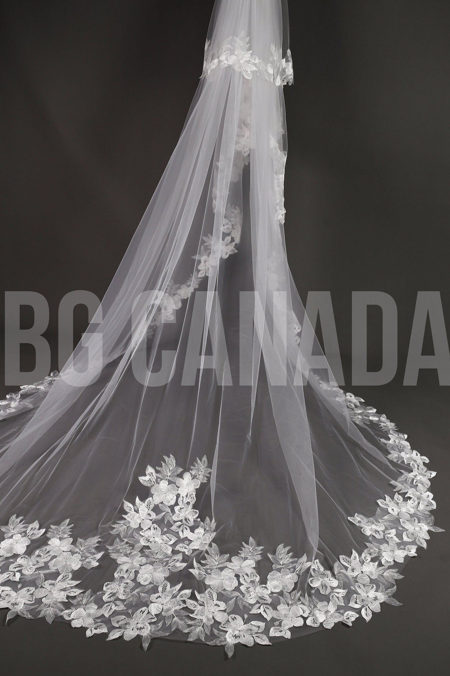 Floral Lace Cathedral Wedding Veil - Elegant Ivory 2-Tier Veil