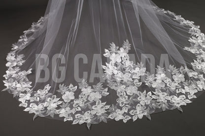 Floral Lace Cathedral Wedding Veil - Elegant Ivory 2-Tier Veil
