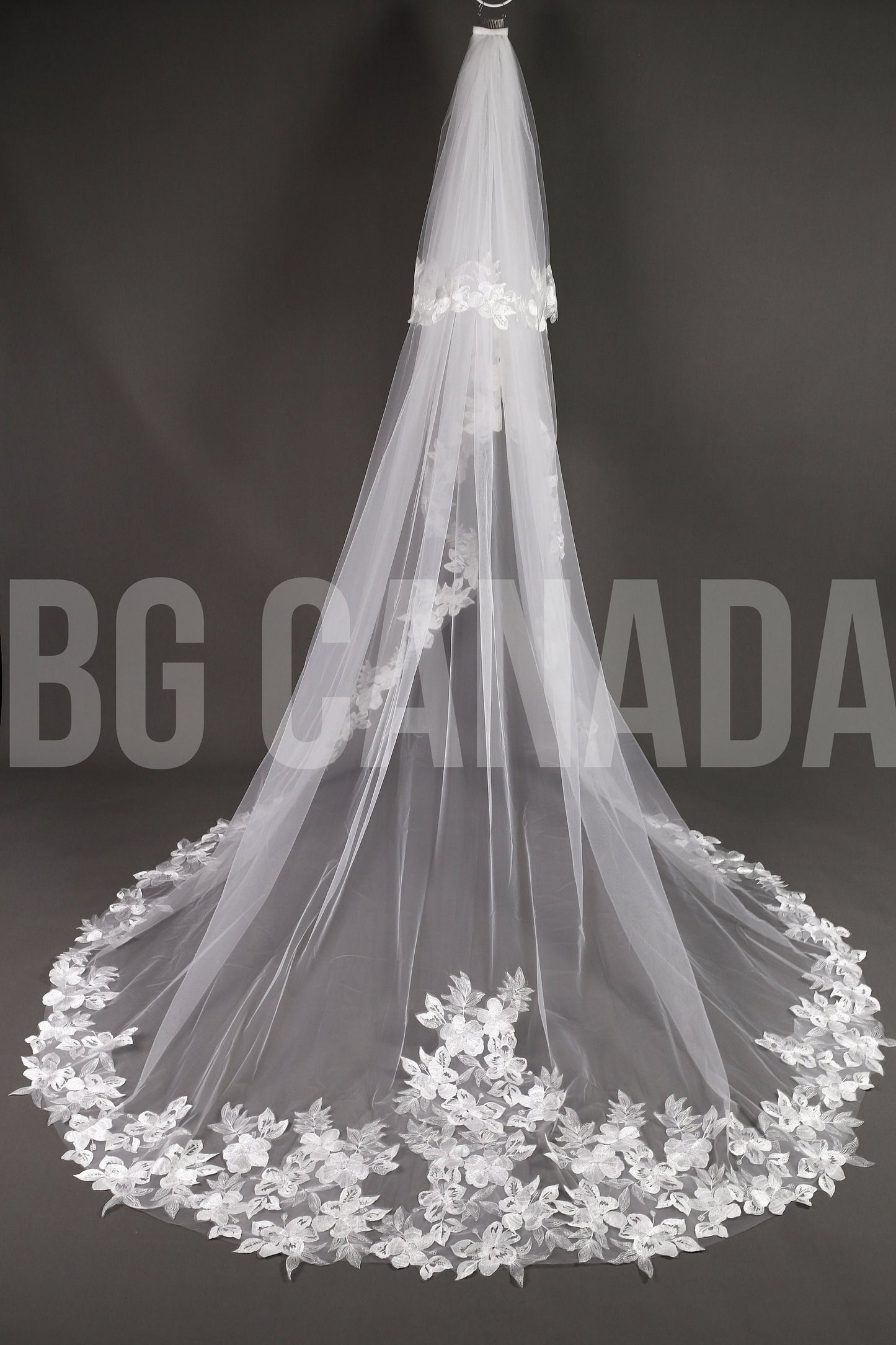 Floral Lace Cathedral Wedding Veil - Elegant Ivory 2-Tier Veil