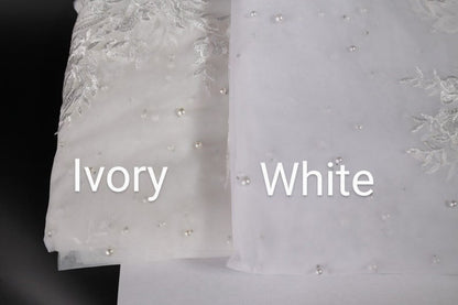 Bridal Lace Bolero Jacket Wedding Shrug Long Sleeve Lace Cover Up for Bride Elegant Wedding Jacket Pearl Bridal Boler Sheer Wedding Shawl