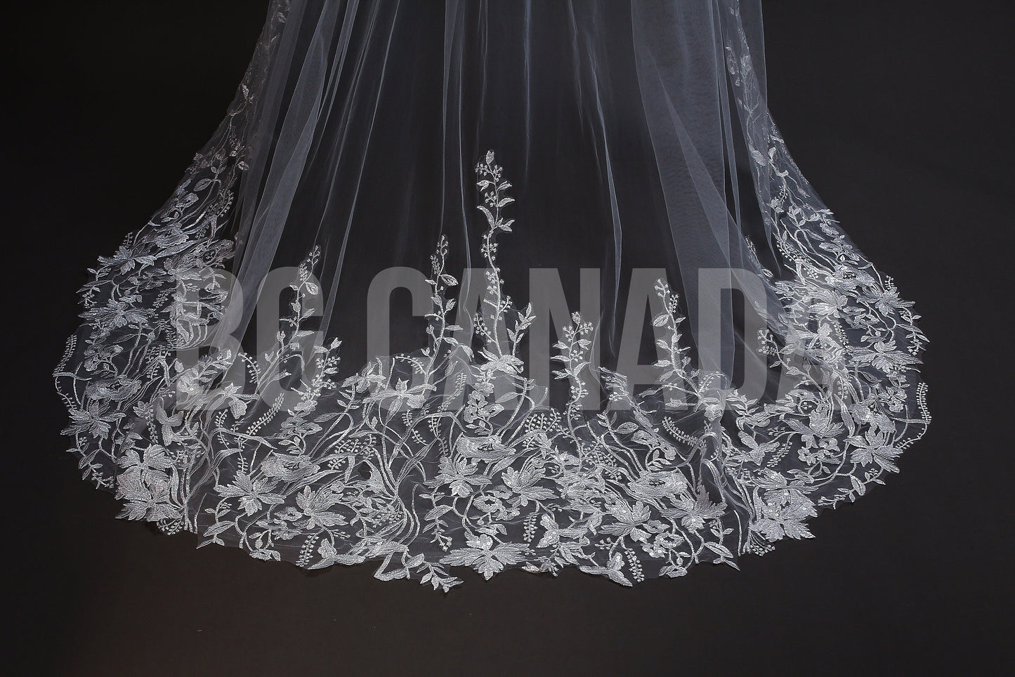 Floral Lace Cathedral Wedding Veil: Bridal Illusion Tulle