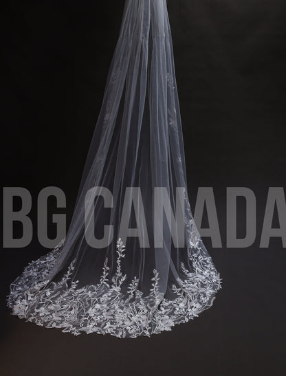 Floral vine cathedral veil Wild flower Floral Lace Wedding Veil: Bridal Illusion Tulle fingertip, floor, Waltz, cathedral